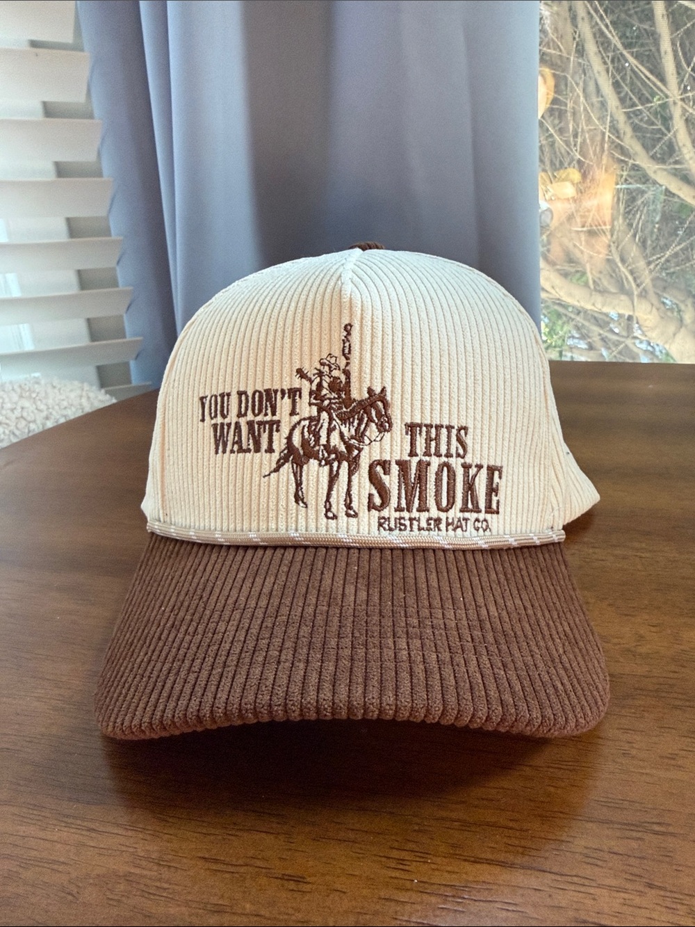 Corduroy Brown and Cream Hat - 'You Don't Want This Smoke'